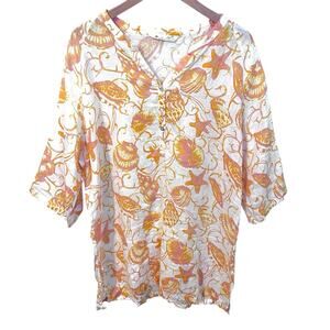 Margaritaville Linen Swim Coverup Tunic Top Women's XXL Orange Pink Ocean Beach